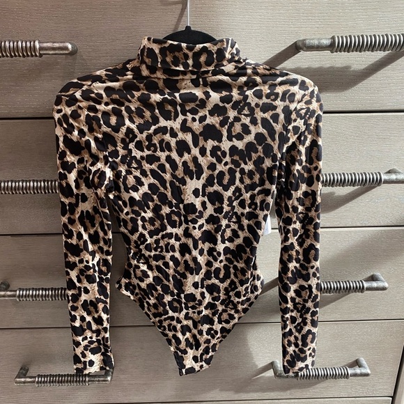 Black Tan Leopard bodysuit long sleeve mock neck size small New NWT - Picture 5 of 14